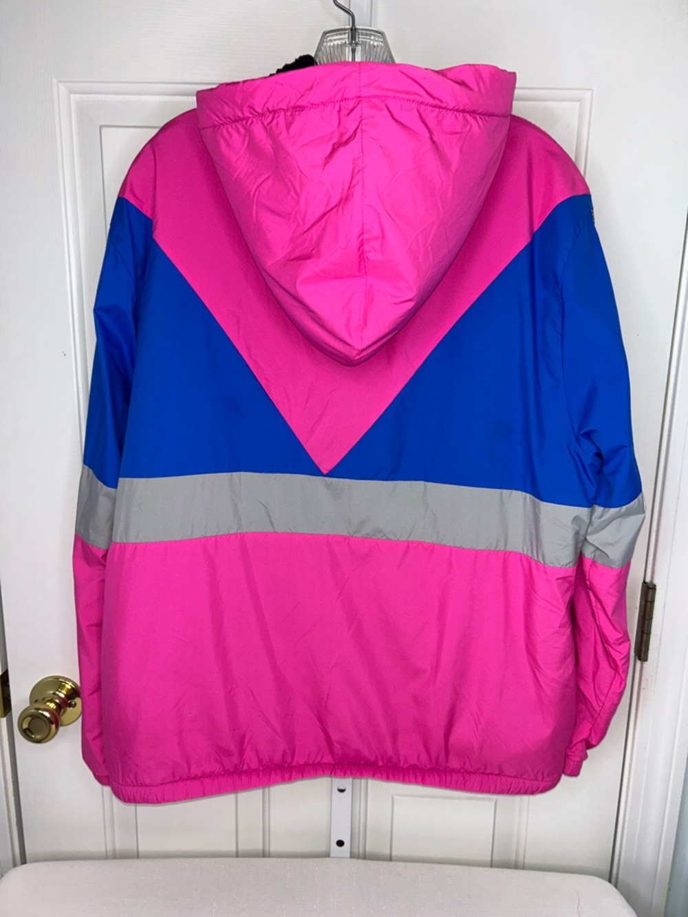 PINK Victoria's Secret Pink, Blue & Gray Hooded Sherpa Lined Windbreaker Jacket - Picture 4 of 10